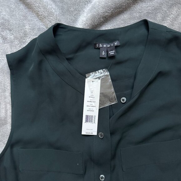NWT Theory Hetalla Forest Green Sleeveless Blouse Tank - Picture 2 of 3